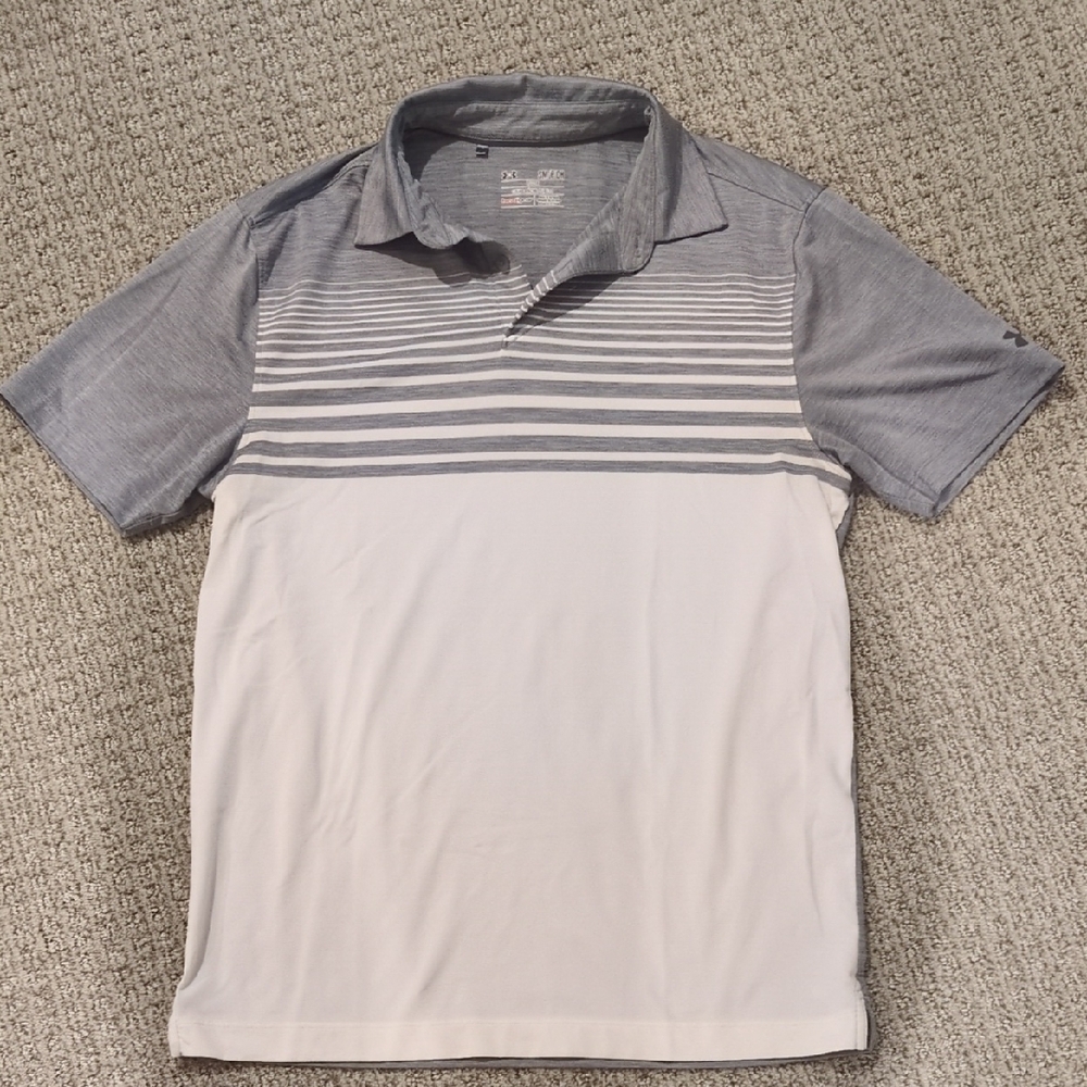 Under Armour Gray and White Striped Polo Shirt